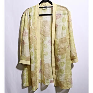 VTG RM Richards Sheer Crinkle Open Cardigan Jacket Leaves Forest Fairy 16 W Boho